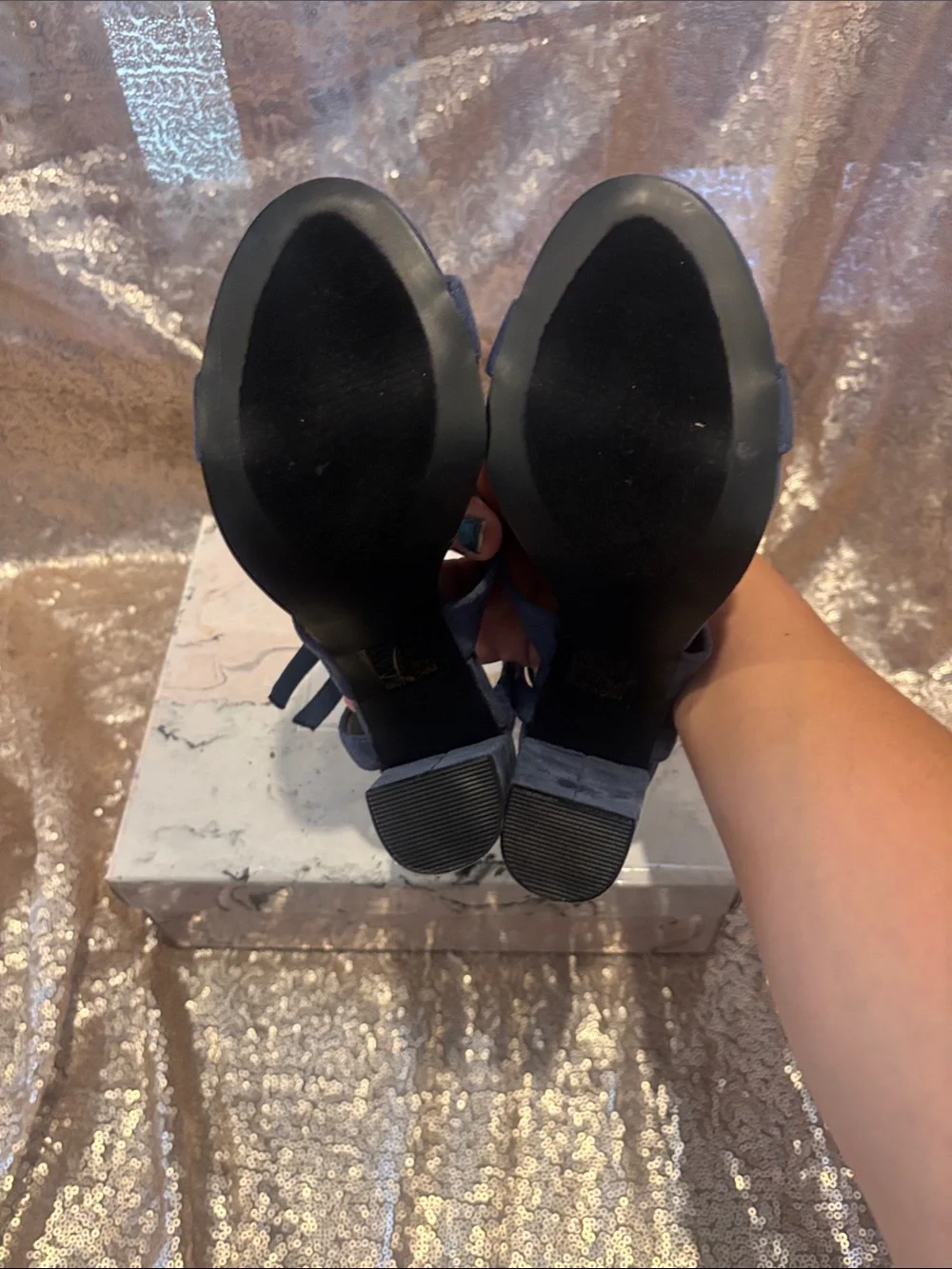Lola Shoetique Navy Suede Multi-Strap Heeled Sandals